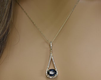 Natural Sapphire and Diamond Pendant in 14k Gold | Solid 14k Gold | Fine Jewelry | Free Shipping