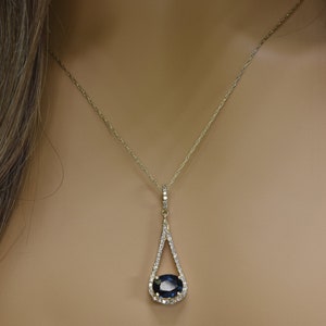 Natural Sapphire and Diamond Pendant in 14k Gold | Solid 14k Gold | Fine Jewelry | Free Shipping