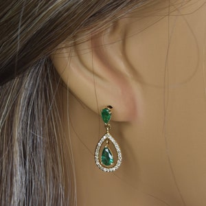 EMERALD GOLD Earrings, Ready to ship gift, Natural Emerald Earrings, Jewelry gift, Birthstone earrings, Christmas gift, dangle earrings
