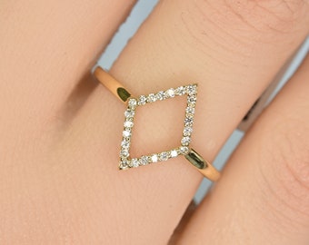 DIAMOND shape ring, Micro Pave Diamond ring in 14kt Gold, Jewelry gift, Geometric Modern ring, Open ring, Handmade fine jewelry