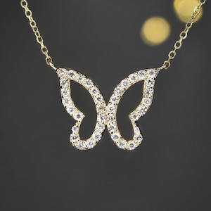 BUTTERFLY NECKLACE, Diamond butterfly necklace, Butterfly pendant, Gift for her, Graduation gift, Gold diamond necklace, Charm necklace