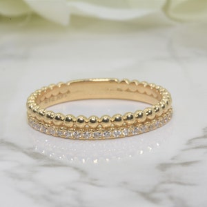 Beaded Diamond Ring in 14kt Gold | Diamond Stackable Ring | Bridal Jewelry | Solid 14k Gold | Anniversary Gift | Dainty ring | Rope ring