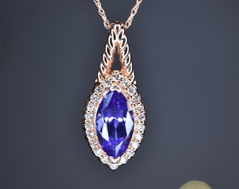 Natural Tanzanite and Diamond Pendant in 14k Gold | Solid 14k Gold | Fine Jewelry | Free Shipping