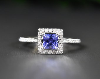 Princess cut Tanzanite and Diamond ring in 14kt Gold, Tanzanite jewelry, Diamond ring, Gift for girlfriend, Gemstone engagement ring