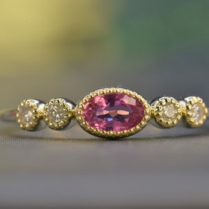 PINK SAPPHIRE DIAMOND Gold ring, Pink ring, Christmas gift, Pink stone, Dainty gold ring, Anniversary gift for wife, Birth