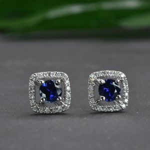 DIAMOND SAPPHIRE GOLD Earrings, Natural Sapphire earrings, Sapphire stud earrings, September birthstone, Birthday gift, Anniversary gift