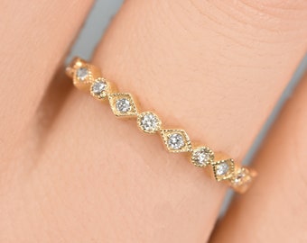 14kt Gold Micro Pave Diamond Ring | Diamond Stackable Band| Bridal Jewelry | Solid 14k Gold | Anniversary Gift