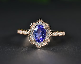 Antique Tanzanite Ring, Vintage Ring, Tanzanite Ring, Diamond Ring, Rose Gold Ring, Solid 14kt Gold Ring, Tanzanite Engagement Ring, Gift