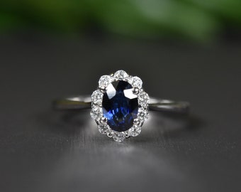 Natural Sapphire and Diamond Ring in 14k Gold | Fine Jewelry | Sapphire Engagement Ring | Oval Sapphire Ring | Handmade sapphire ring