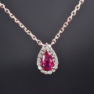 NATURAL RUBY DIAMOND necklace, Dainty Ruby necklace in 14kt Gold, Ruby necklace, Ruby jewelry, Anniversary gift for her, Pear shape ruby