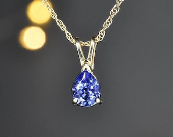 Natural Tanzanite Pendant in 14k Gold | Solid 14k Gold | Fine Jewelry | Free Shipping | Teardrop Tanzanite Pendant | December Birthstone