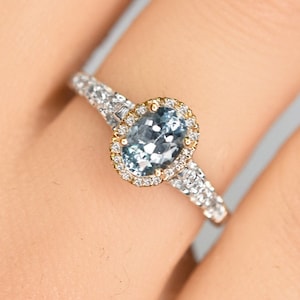 Two Tone Aquamarine and Diamond Ring in 14k Gold | Gift for her | Fine Jewelry | Free Shipping