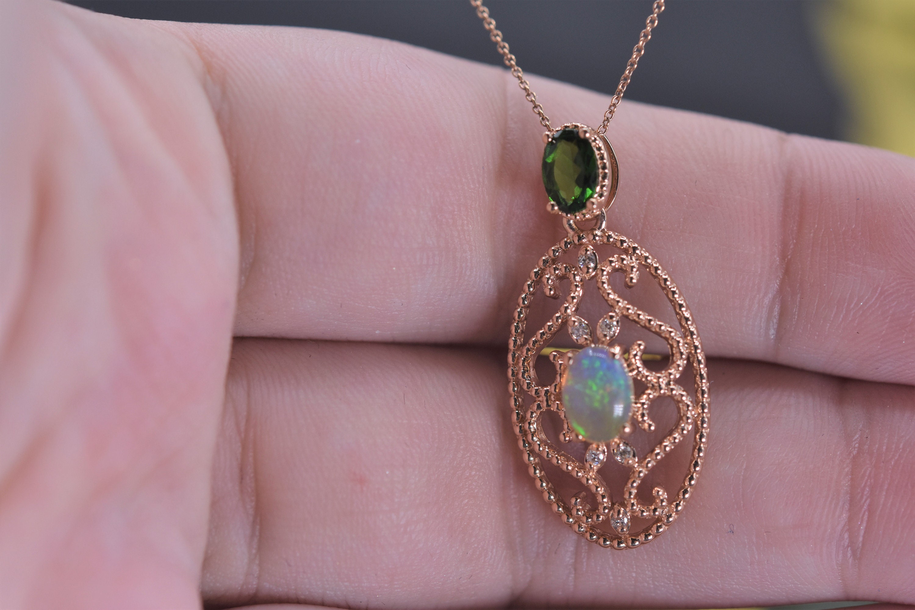OPAL DIAMOND Necklace in 14kt Solid Gold Jewelry Gift Etsy UK
