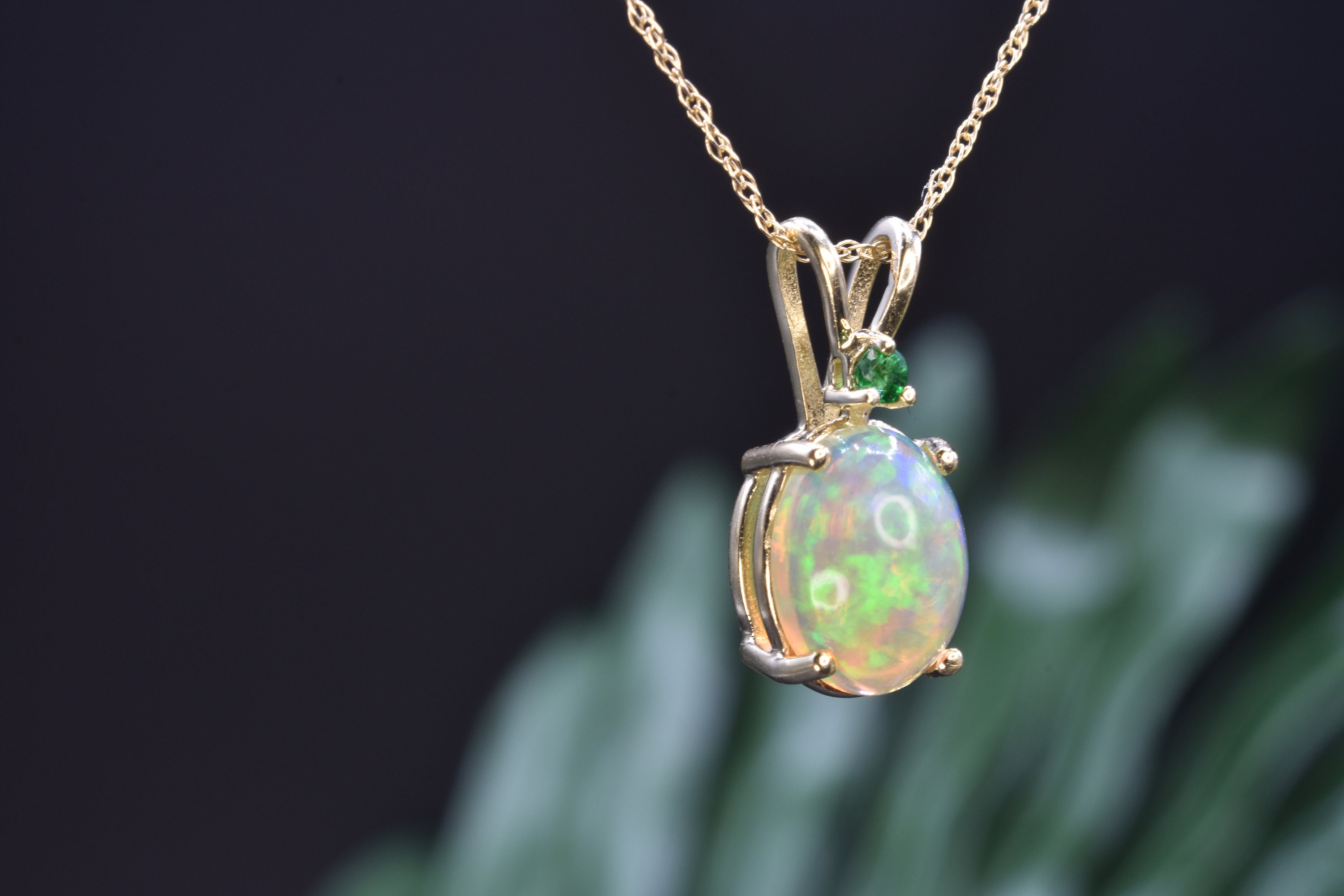 EMERALD OPAL GOLD Necklace Natural Emerald Pendant Jewelry Etsy