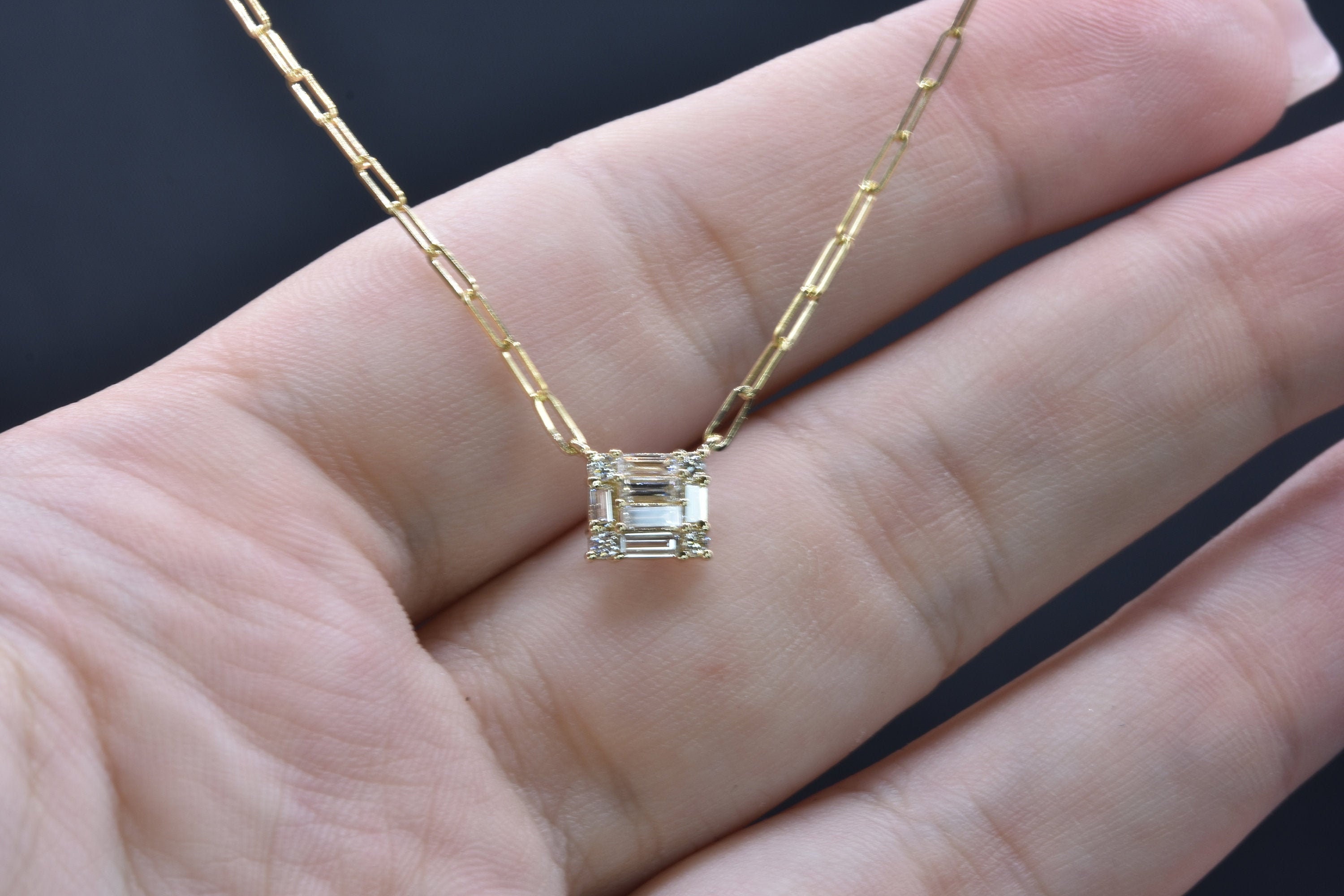14K Yellow Paper Clip Diamond Necklace | John Thomas Jewelers