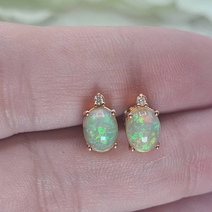 OPAL DIAMOND GOLD earrings, Ready to ship gift, Opal Stud Earrings, October Birthstone, Fine Jewelry, Diamond Studs, Opal Earrings, Gift