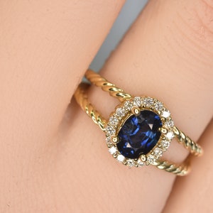 Oval Blue Sapphire and Diamond Ring in 14k Gold | Solid 14k Gold | Fine Jewelry | Free Shipping | September Birthstone | Sapphire ring