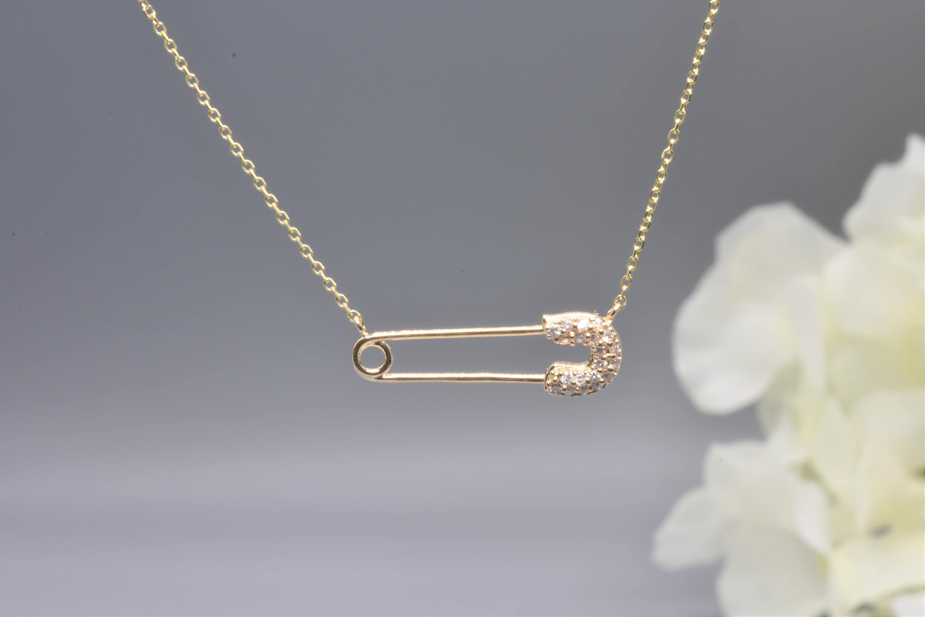 SAFETY PIN GOLD Necklace Diamond Paperclip Necklace Solid - Etsy UK