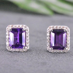 AMETHYST GOLD EARRINGS, Jewelry gift, Diamond Amethyst earrings, Ready to ship gift, Birthday gift for her, Amethyst earrings, Gift for wife