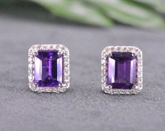 AMETHYST GOLD EARRINGS, Jewelry gift, Diamond Amethyst earrings, Ready to ship gift, Birthday gift for her, Amethyst earrings, Gift for wife