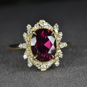 RHODOLITE GARNET DIAMOND Ring in 14k Solid Gold, Diamond garnet ring, Jewelry gift, Fine Jewelry, Birthday Gift for her, Gold garnet ring