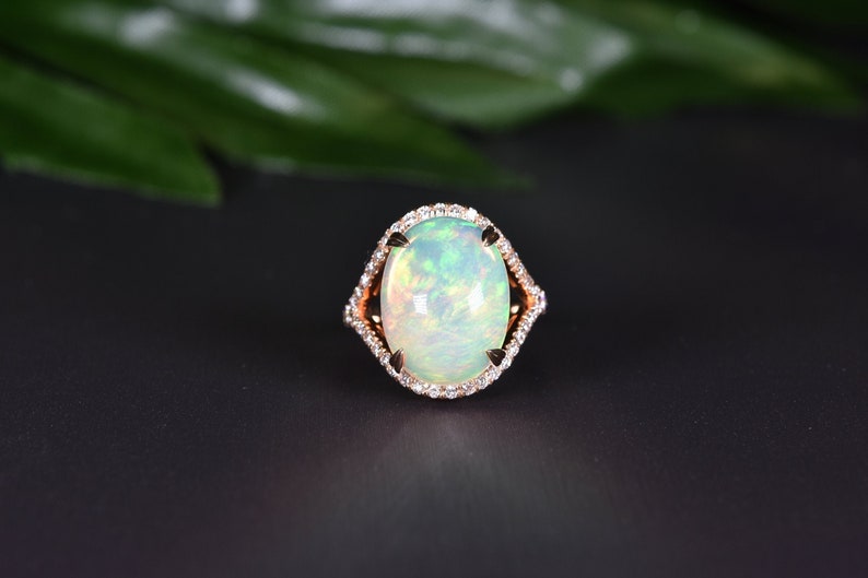 Opal Engagement Ring Solid 14k Gold Fine Jewelry Free | Etsy