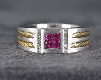 Mens Ruby Ring in 14k Solid Gold, Gift for him, Rings for men, Mens jewelry, Gift for men, Male ring, Ruby ring, Diamond ring for men