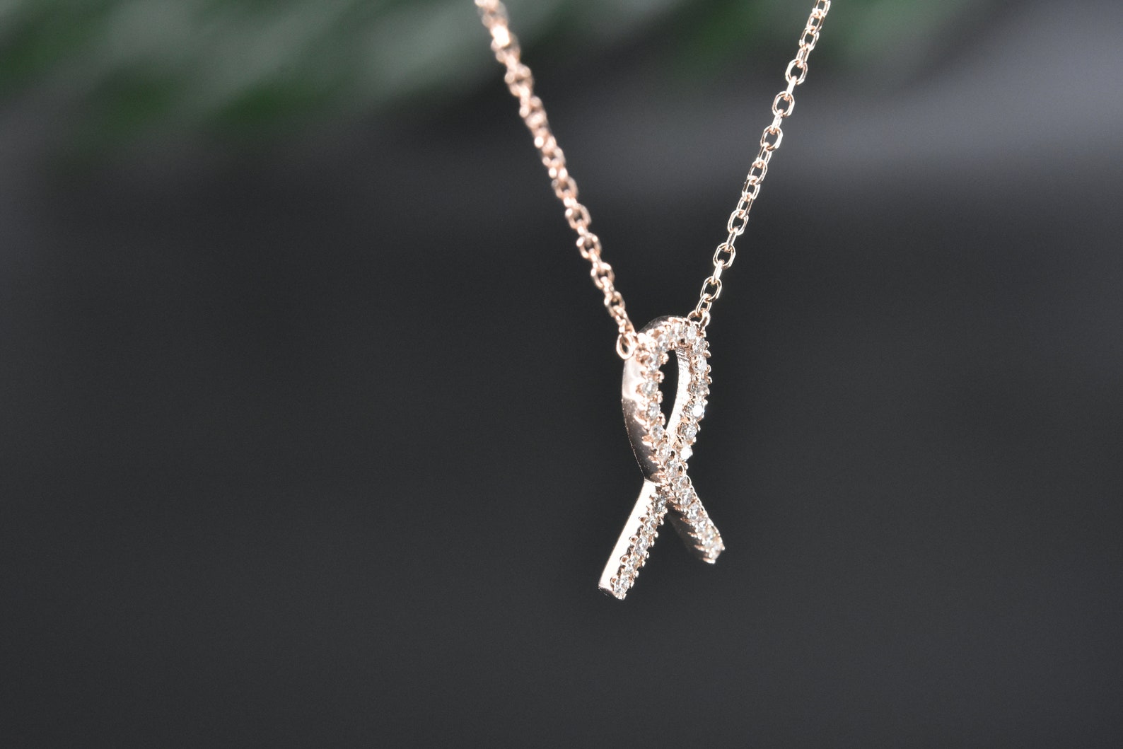 Breast Cancer Awareness Necklace Diamond Solid 14kt Gold Etsy