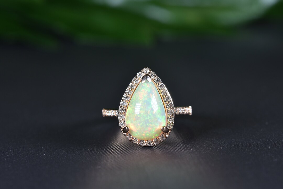 Opal and Diamond Ring in 14k Gold | Solid 14k Gold | Fine Jewelry ...