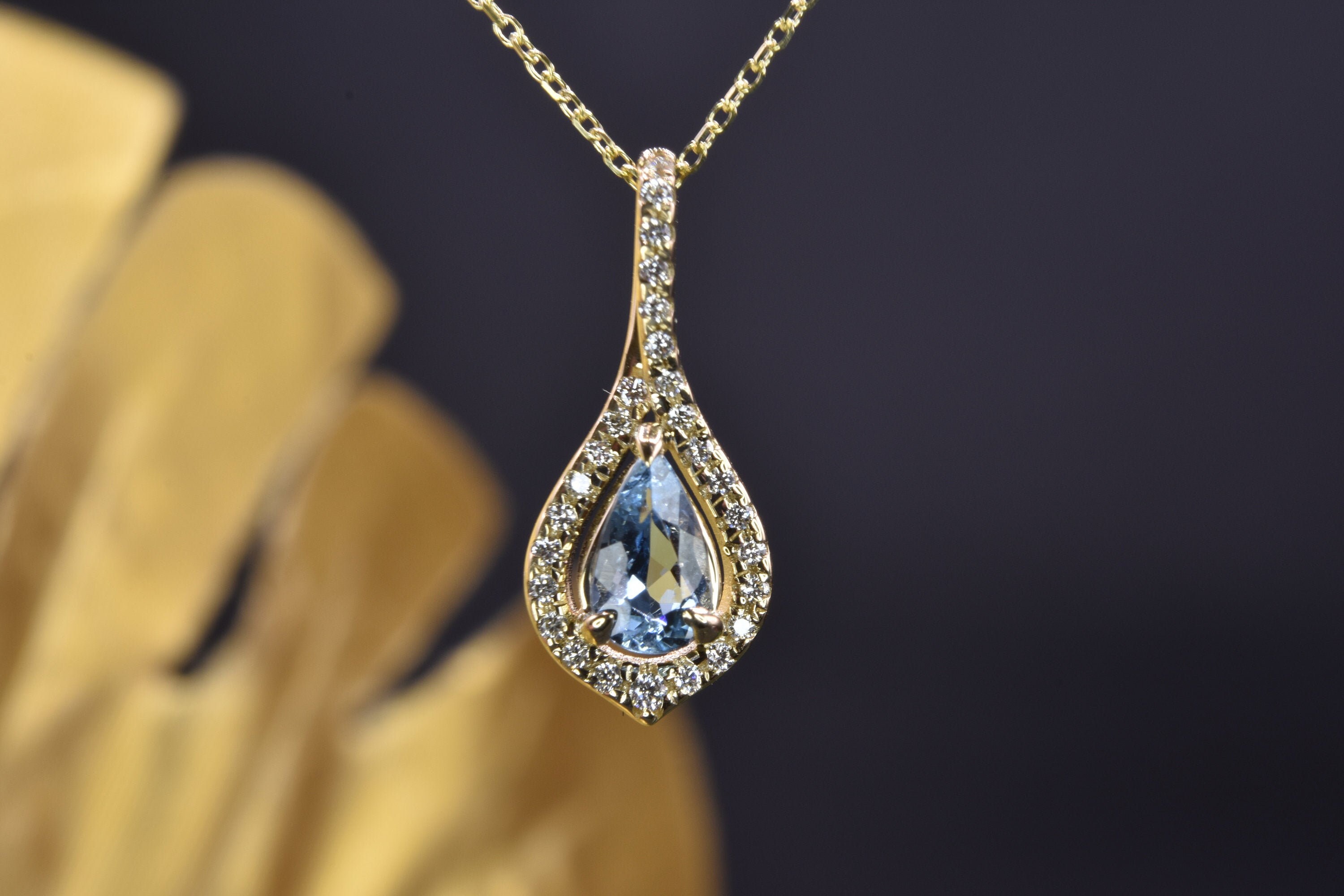 Aquamarine Diamond Necklace, Diamond Necklace For Women, Gift Mom, Gold Aquamarine Pendant, Jewelry, Anniversary Her