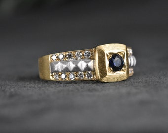 Anillo de zafiro para hombre, anillo de diamantes masculino, regalo para marido, anillo de novios, banda de boda para hombres, anillo de oro masculino, regalo para él, regalo de novio
