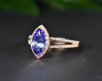 Tanzanite Diamond Rose Gold Ring, Statement Jewelry, Natural AAA Tanzanite, Handmade gift, December birthstone, Tanzanite Engagement Ring