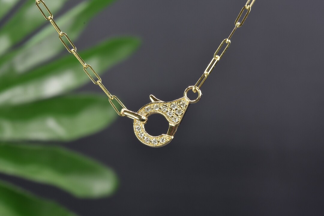DIAMOND PAPERCLIP NECKLACE, Paperclip Chain Necklace, Gold Link