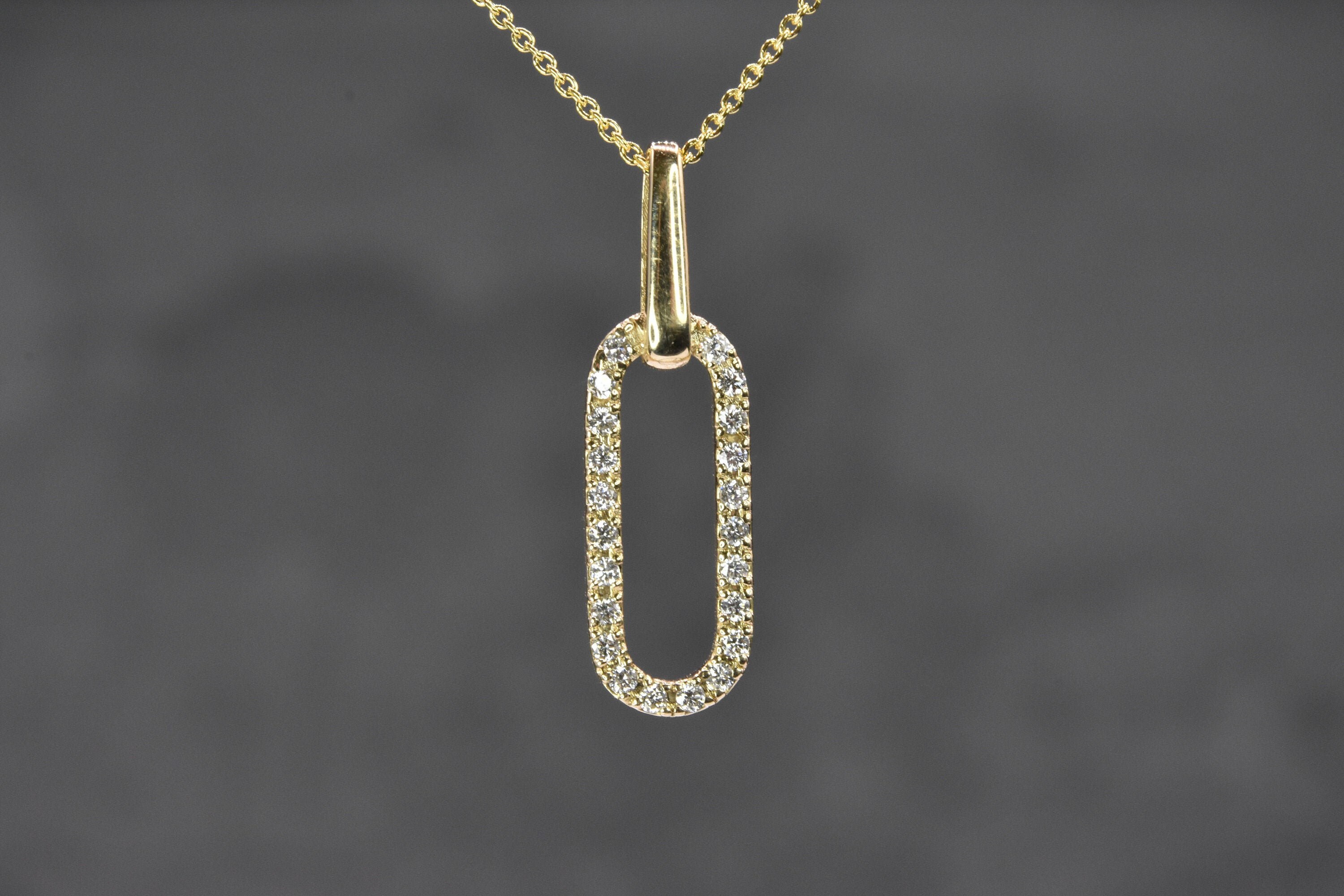 PAVE DIAMOND OVAL Necklace Paperclip Pendant Gold Paperclip Etsy UK