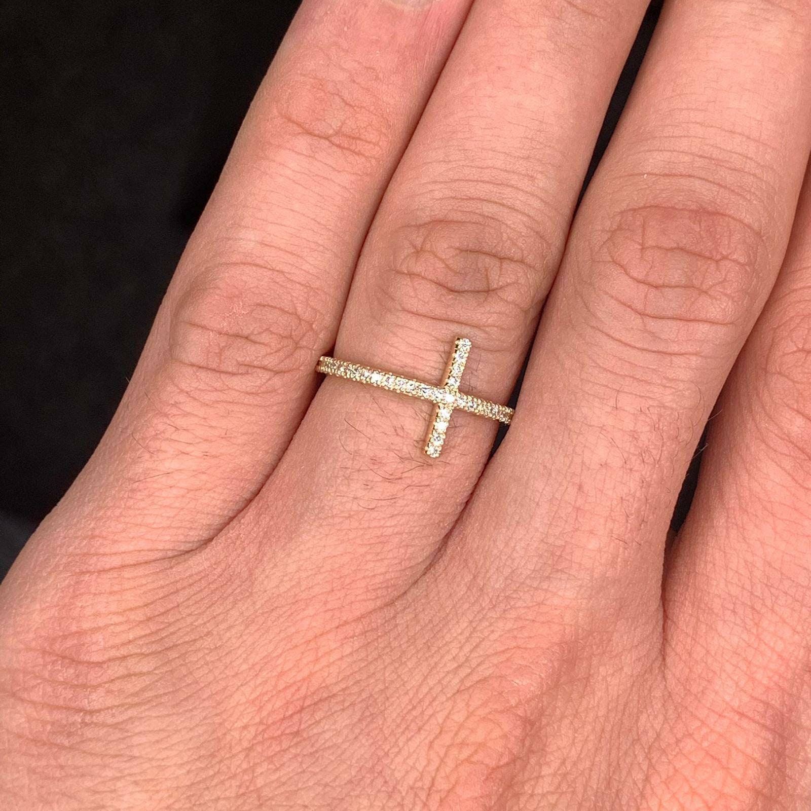 Lateral Cross Rings Sideways Cross Ring Gold Cross Ring Diamond Stackable Ring | Etsy