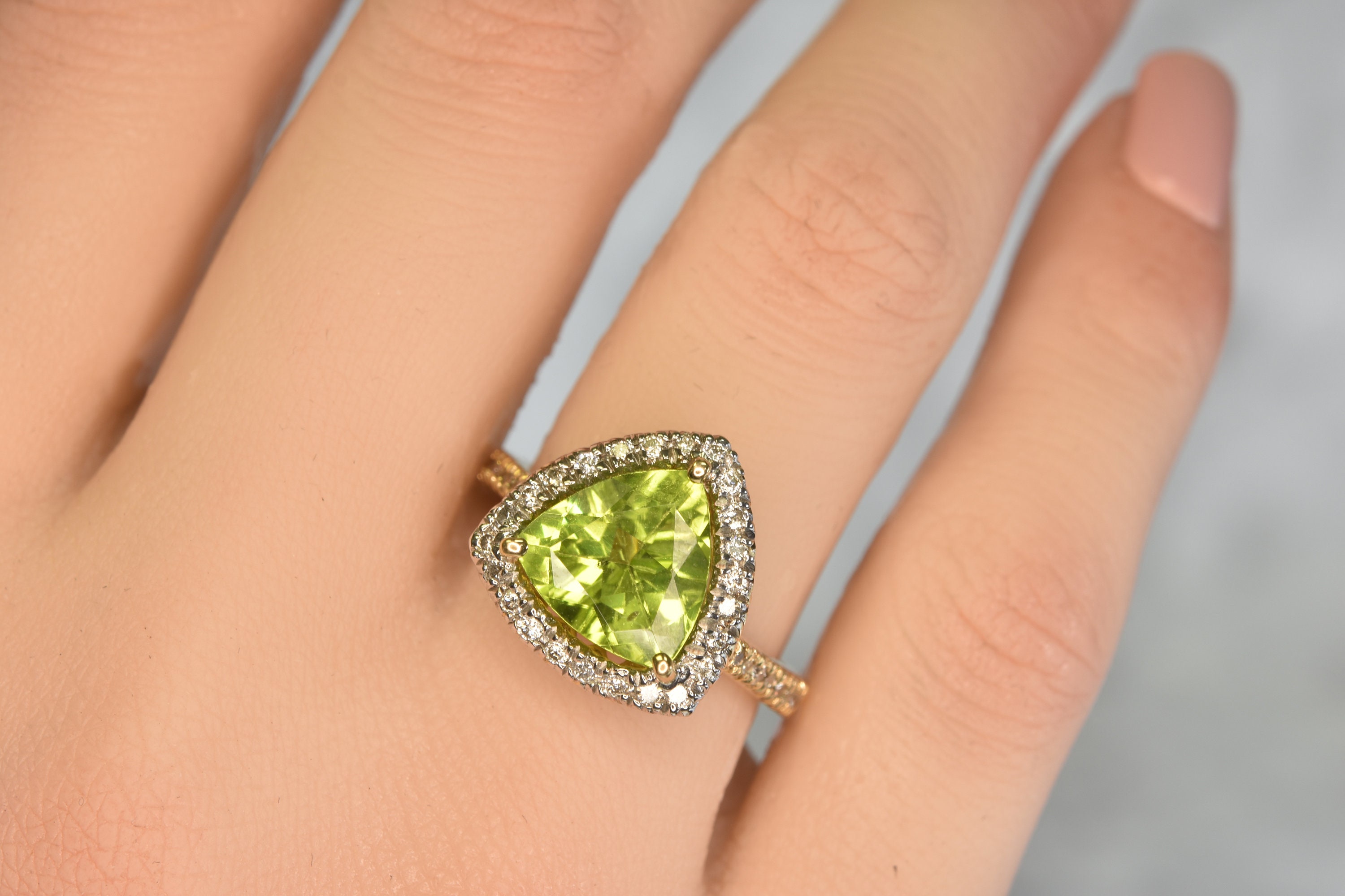 Buy Peridot and Diamond Ring in 14k Gold, Solid 14k Gold, Fine