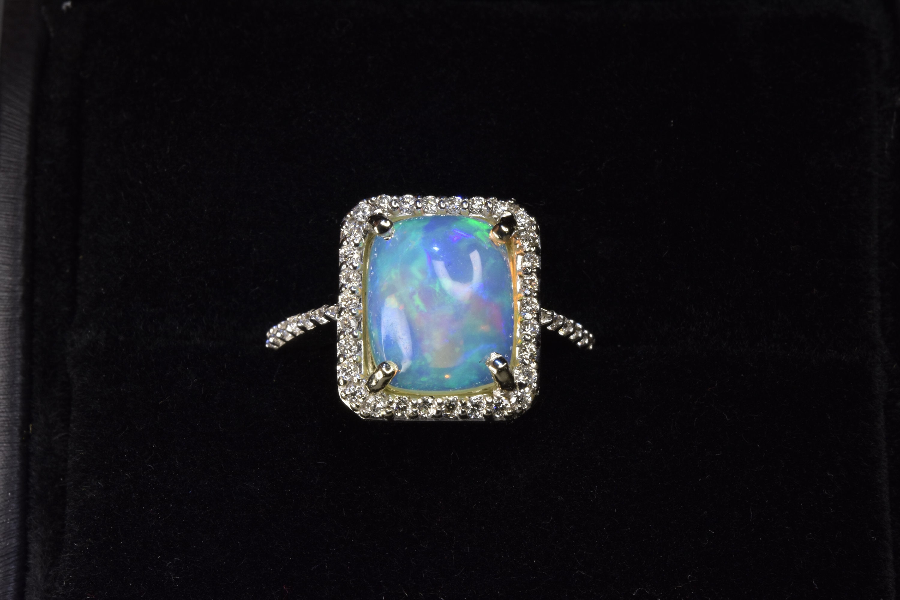 FIRE OPAL DIAMOND gold ring, Luxury gift, Opal engagement ring, Cocktail ring, Ethiopian Opal ring, Birthday gift for her, Gemstone ring