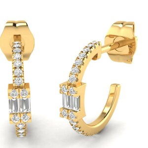 Dainty Hoop Earrings, Baguette Diamond earrings, Anniversary gift, Hoop Diamond Earrings, Bridal Jewelry,  Baguette hoops, Mini hoops