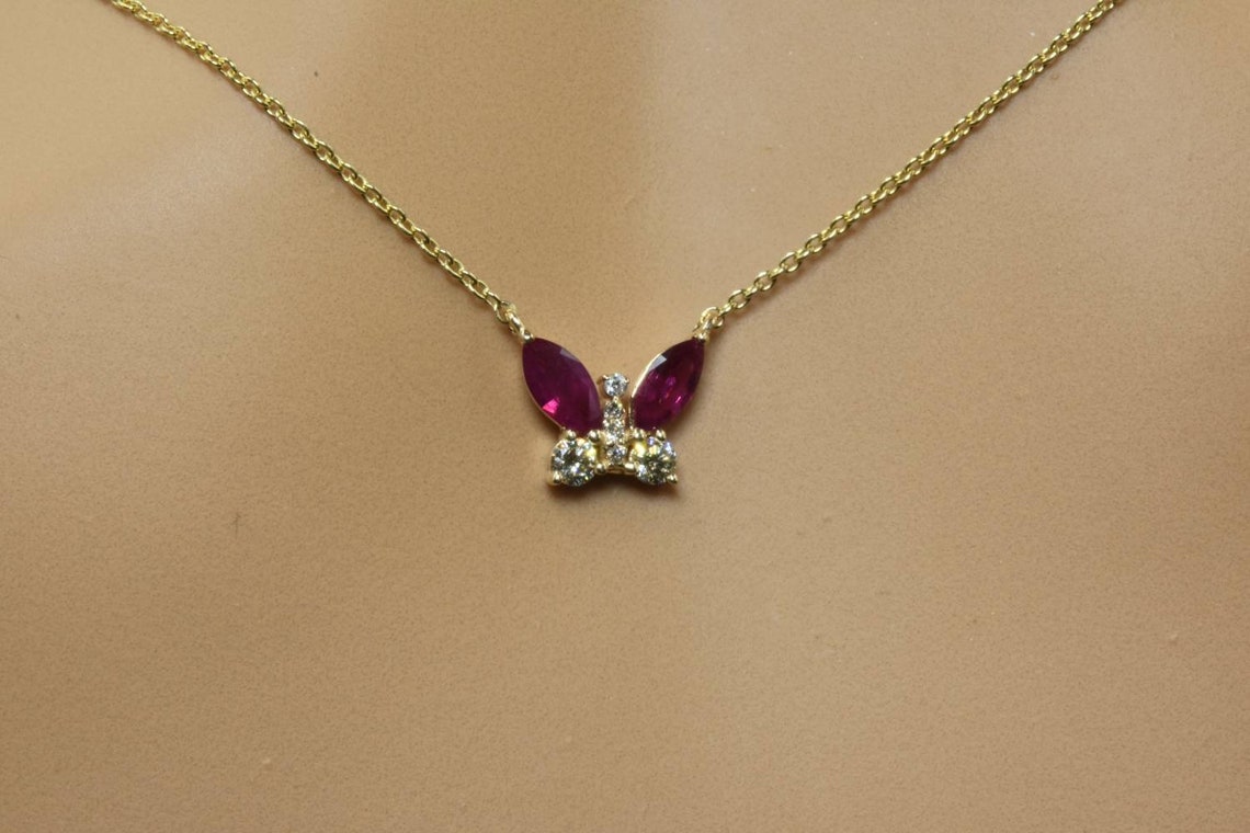 Butterfly Necklace 14K Solid Gold Ruby Butterfly Necklace Etsy