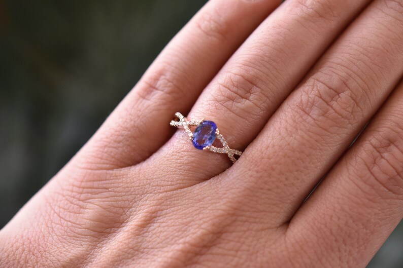 DAINTY TANZANITE RING. Tanzanite Diamond ring, Birthday gift, December Birthstone Ring, Tanzanite Engagement Ring, Anniversary gift for her image 3