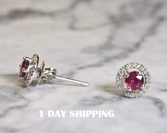 RUBY DIAMOND GOLD Earrings, Christmas gift, Gold ruby earrings, Anniversary gift, Ruby studs, Gift for her, Natural Ruby earrings, Wife gift