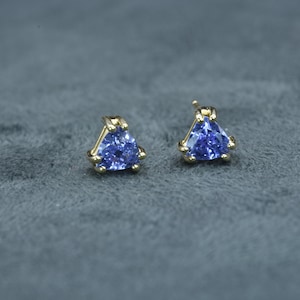 NATURAL TANZANITE EARRINGS, Anniversary gift, Dainty Tanzanite Studs in 14k Solid Gold, Gemstone earrings,  December Birthstone