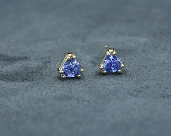 NATURAL TANZANITE EARRINGS, Anniversary gift, Dainty Tanzanite Studs in 14k Solid Gold, Gemstone earrings,  December Birthstone