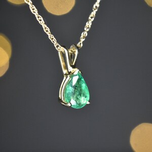 Natural Emerald Pendant, Pear Shape Emerald Pendant in 14kt Solid Gold ...
