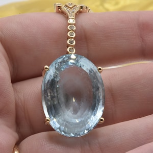 Unique 40ct Natural Aquamarine and Diamond necklace in 14k Gold | Fine Jewelry | Aquamarine necklace | Statement necklace | Aquamarine