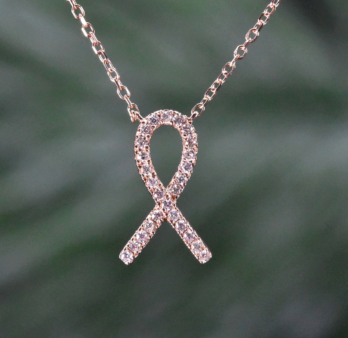 Breast Cancer Awareness Necklace Diamond Solid 14kt Gold Etsy