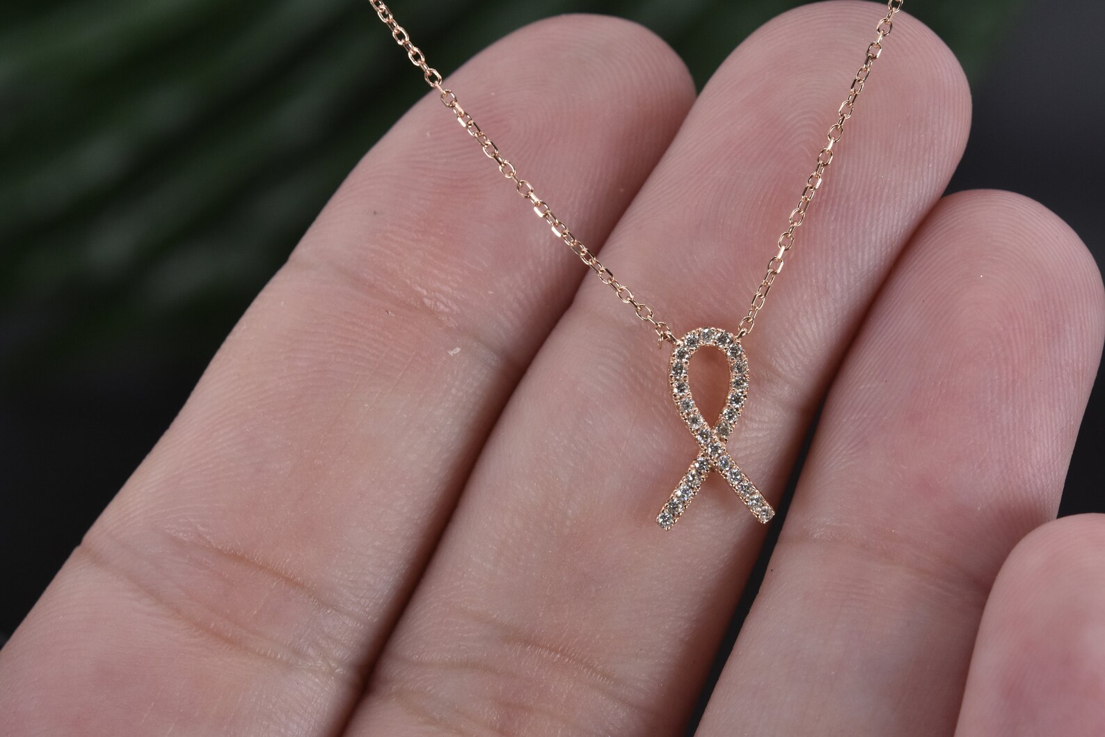Breast Cancer Awareness Necklace Diamond Solid 14kt Gold | Etsy