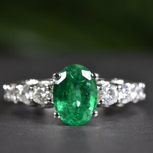 Emerald Engagement Ring, Emerald and Diamond Ring in 14k Gold, Solid Gold, Fine Jewelry, Free Shipping, May Birthstone, Colombian Emerald