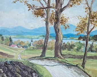 Landscape by Th. Pindl. German artist. Oil on board.