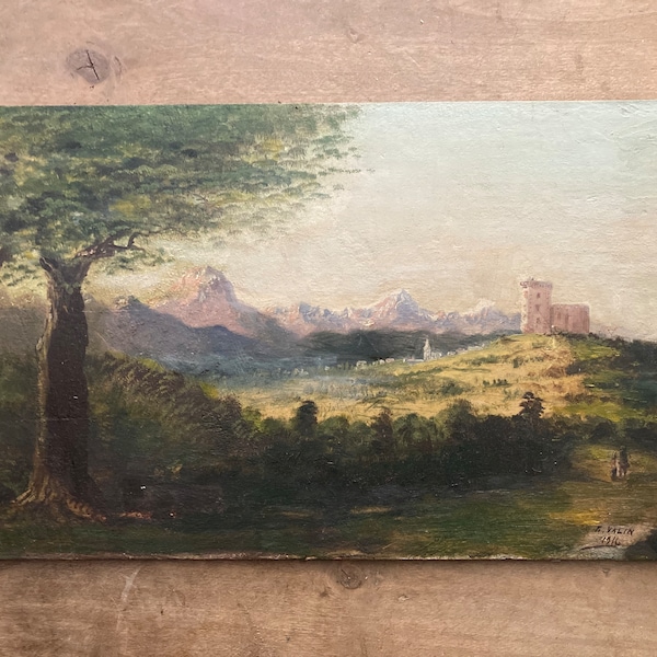 Antico paesaggio francese. "La catena dei Pirenei". R Valin 1916